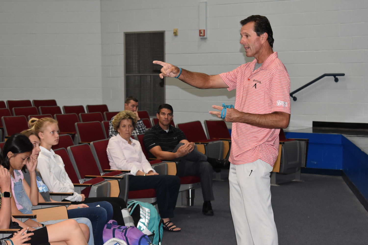 PGA Tour Champions player and Ponte Vedra native Len Mattiace speaks with Landrum Middle School students about bullying on Wednesday, April 18.