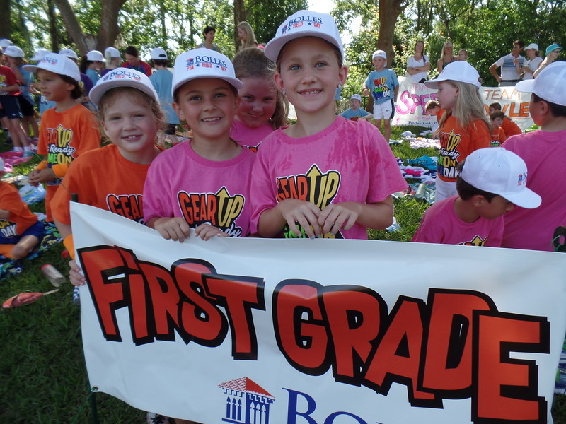 First-grade students pose for a photo at the 2018 Field Day event.