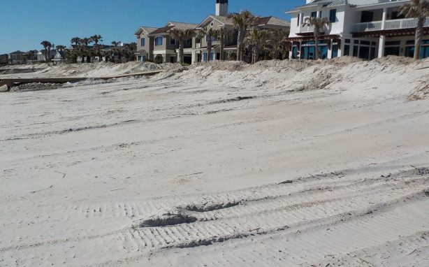 A Florida Department of Environmental Protection photo shows the impacts of noncompliant sand scraping on the beach off Ponte Vedra Boulevard. Four Ponte Vedra Boulevard residents are being fined $58,000 for such activity.