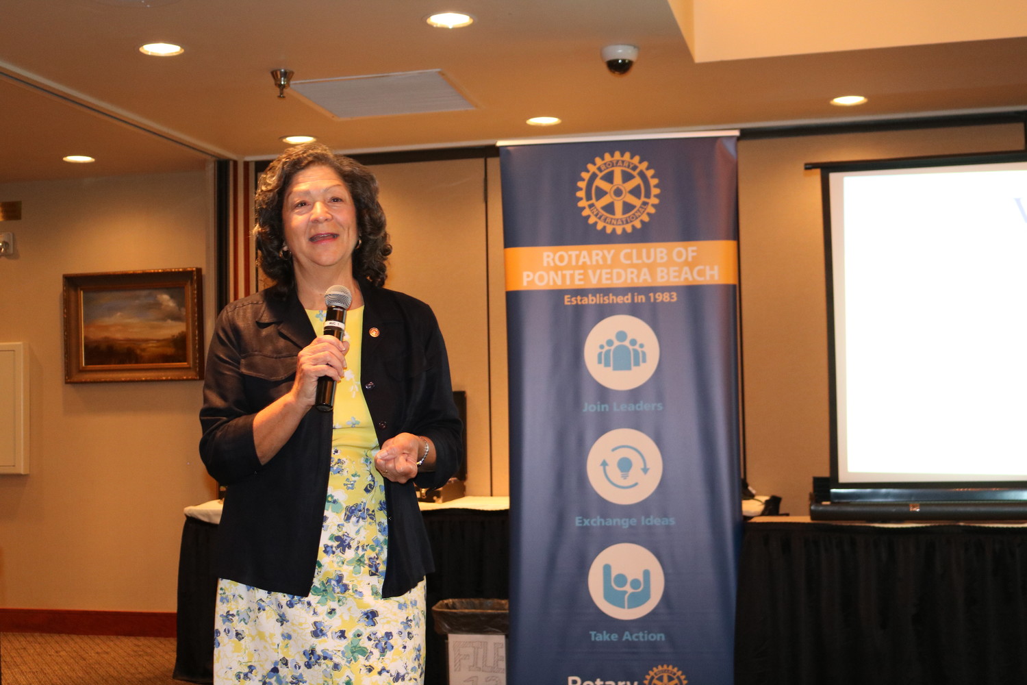 St. Johns County Supervisor of Elections Vicky Oakes addresses the Rotary Club of Ponte Vedra Beach July 19.