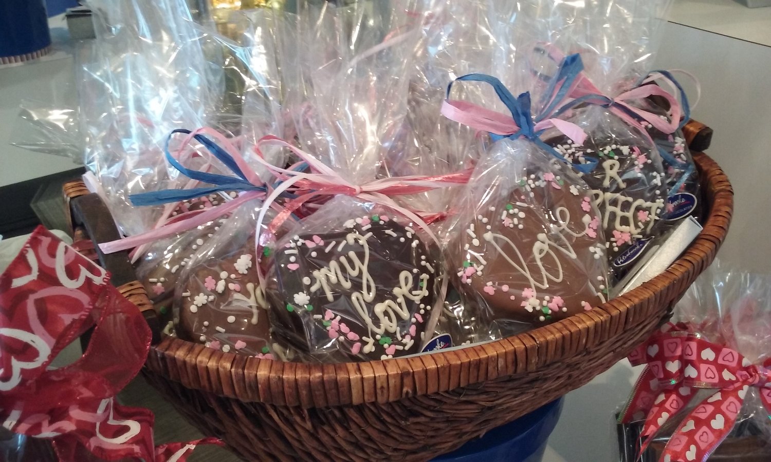 Chocolate hearts bearing romantic messages can be found at Peterbrooke Chocolatier.