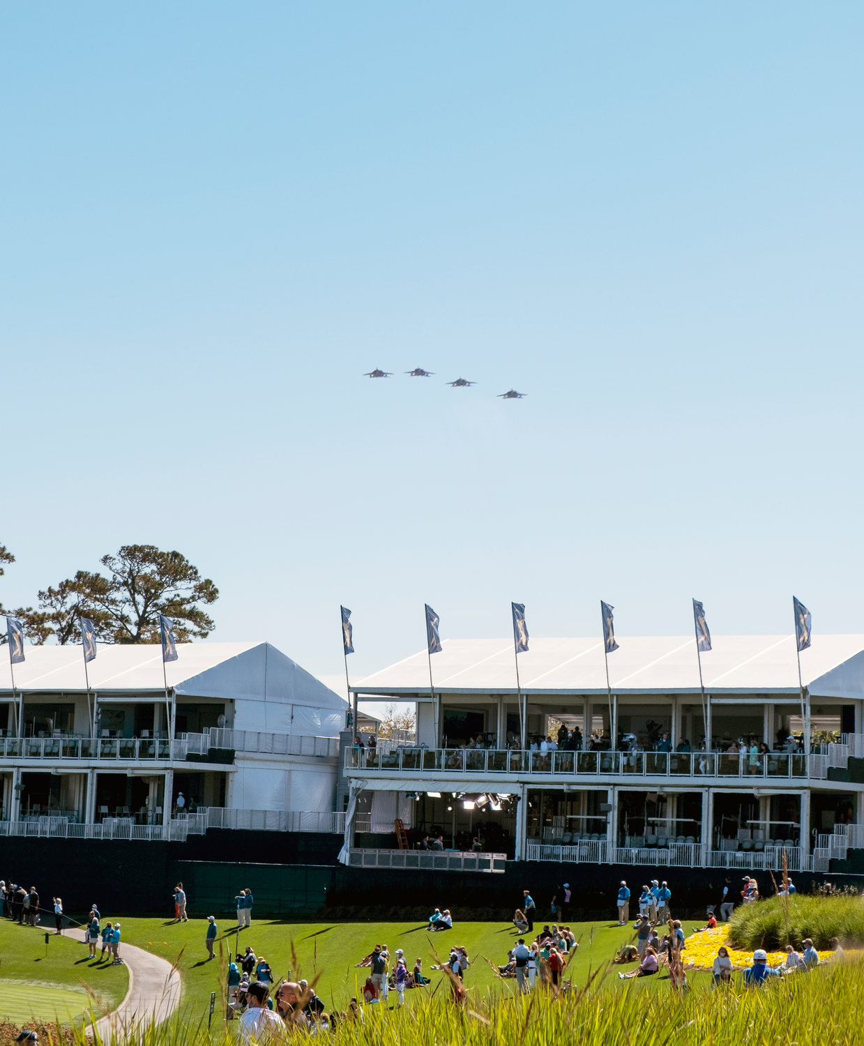 Four F-15 Eagles from the 125th Fighter Wing/FLANG fly over THE PLAYERS Stadium Course at TPC Sawgrass on Tuesday, March 8.