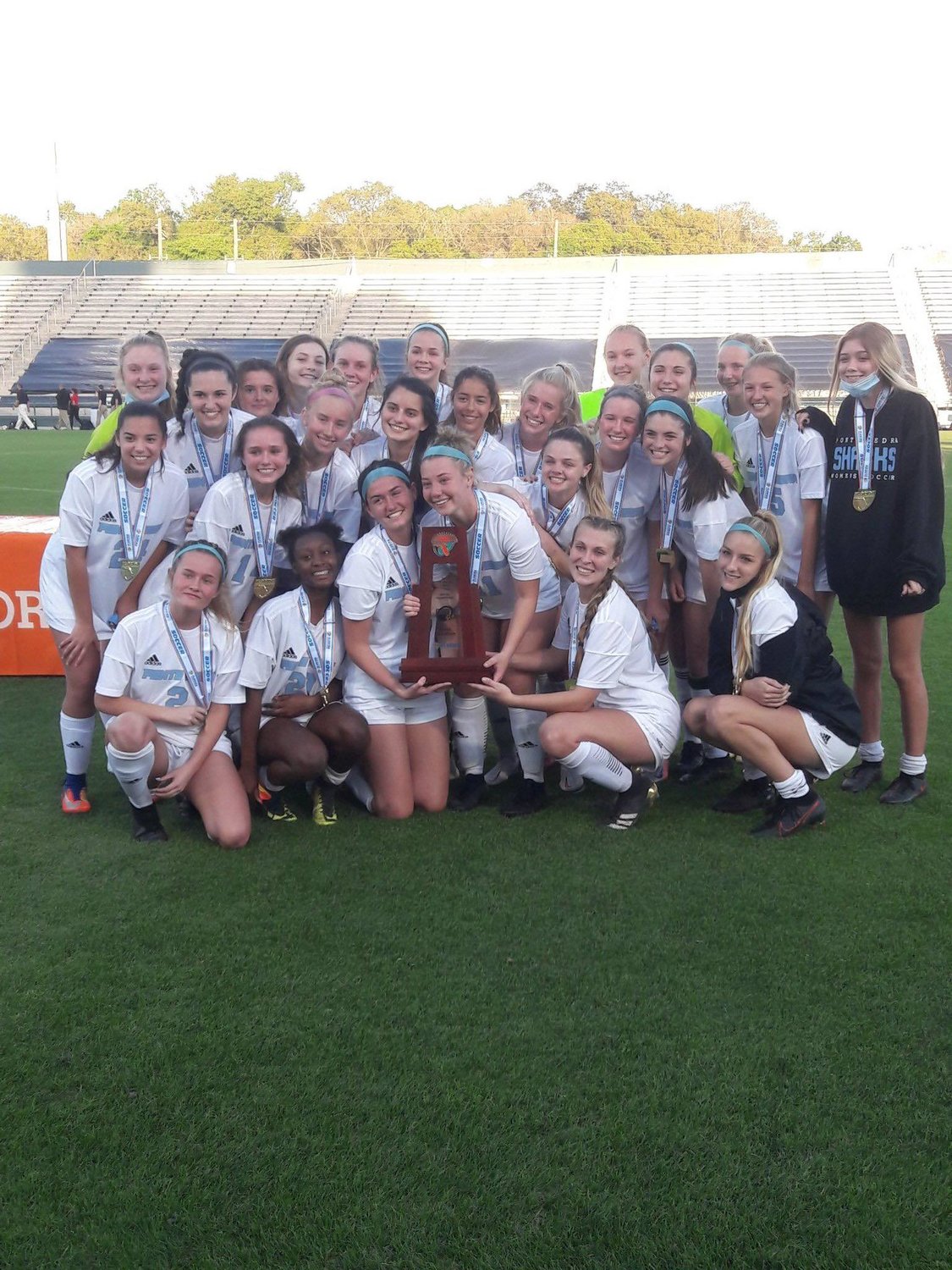 The Ponte Vedra girls soccer team celebrates after winning the state championship against Archbishop McCarthy on Friday, March 5, in DeLand.