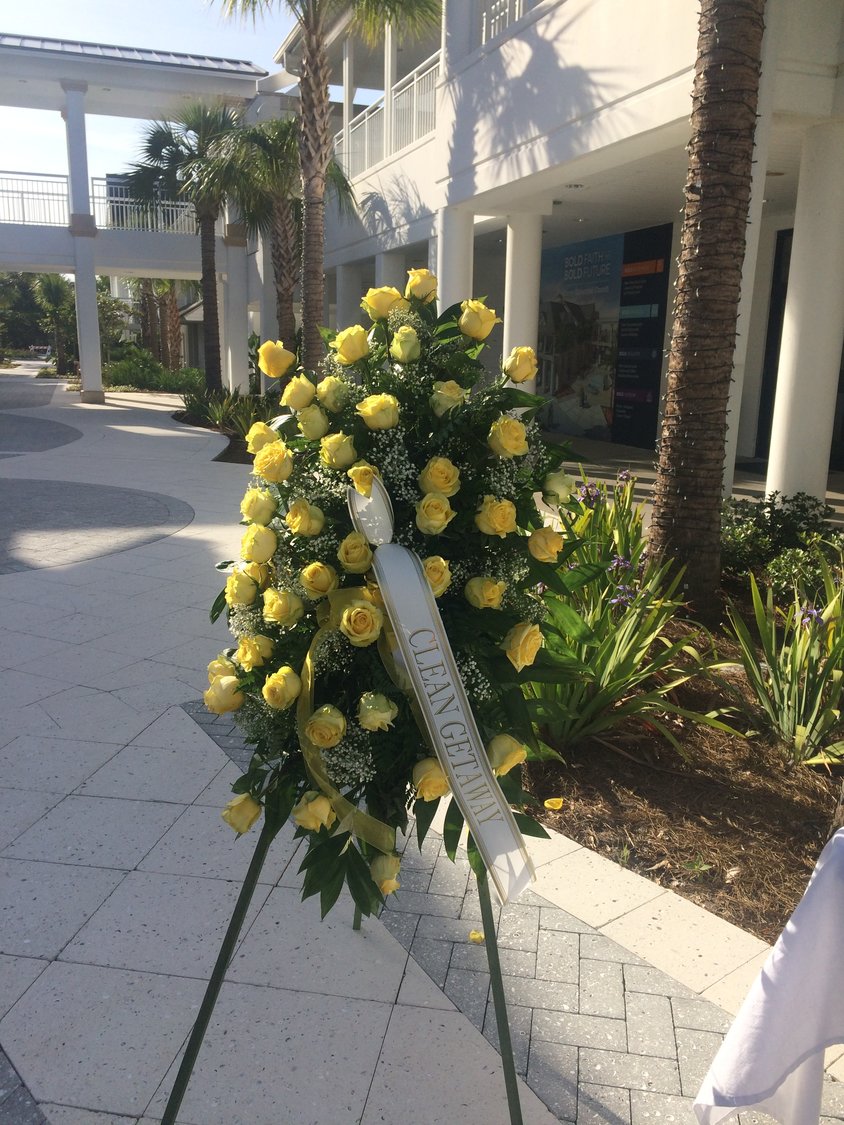 A floral arrangement at services held May 18 for the late David Danzeisen.