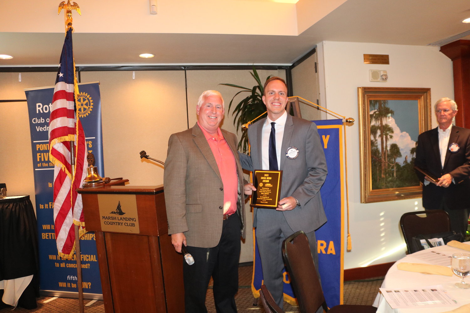 Bill Irwin receives his Local Heroes award from Jon Blauvelt.