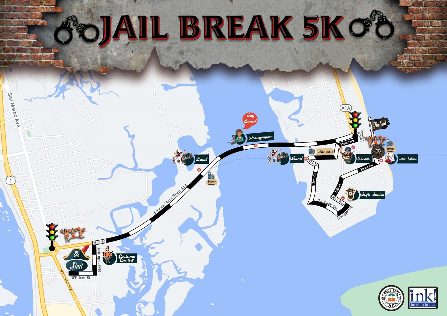 The route for the 6th Annual Jail Break 5K.