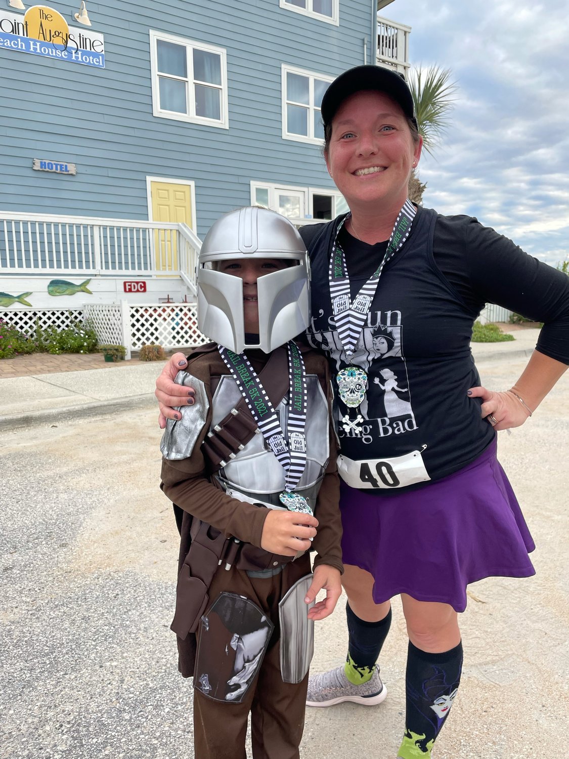 H. Bozard, 7, of St. Augustine ran the race with his mother Stephanie Bozard. He won second place in Halloween costume contest.