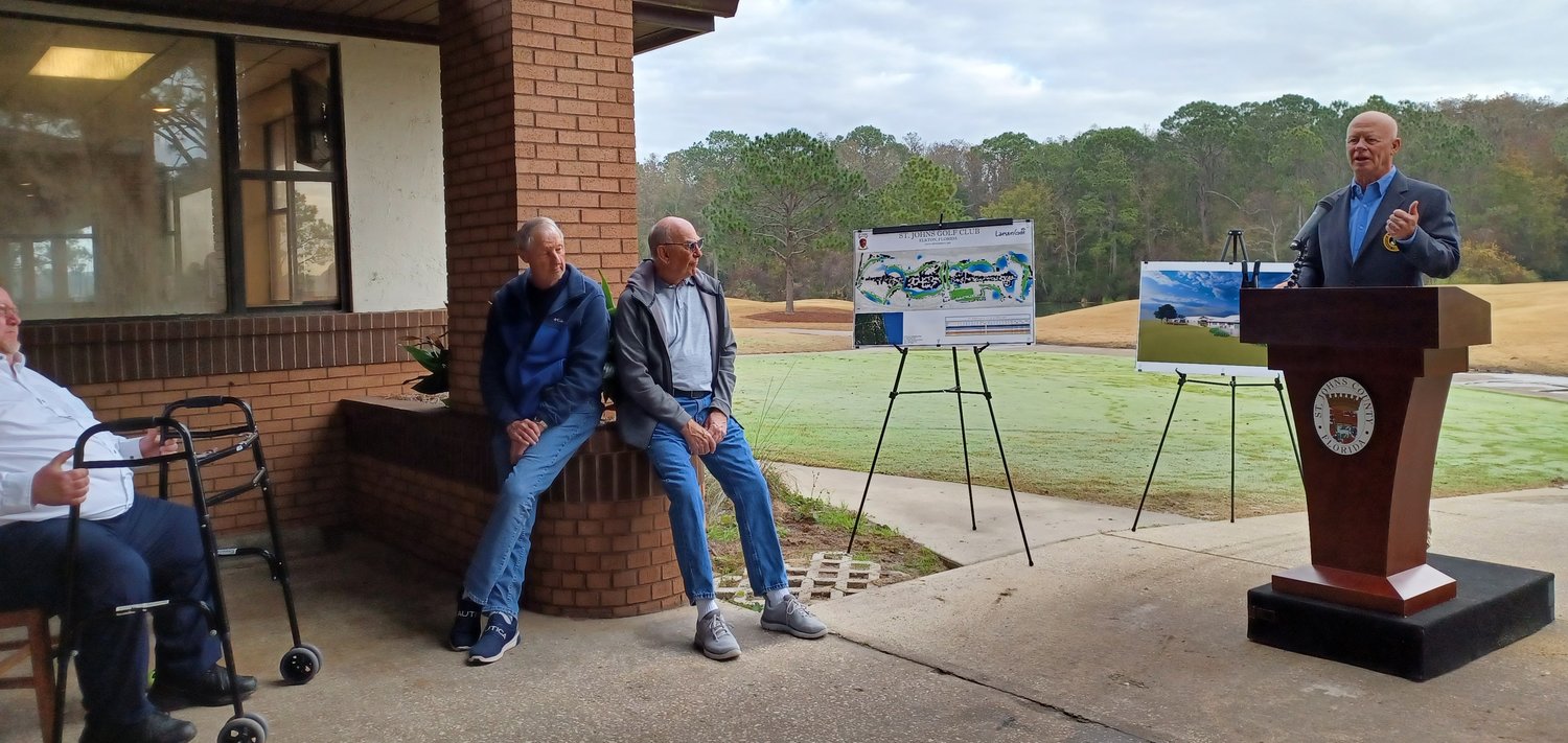 Golf course designer Erik Larson speaks during a groundbreaking ceremony for the renovation of the St. Johns Golf Club.
