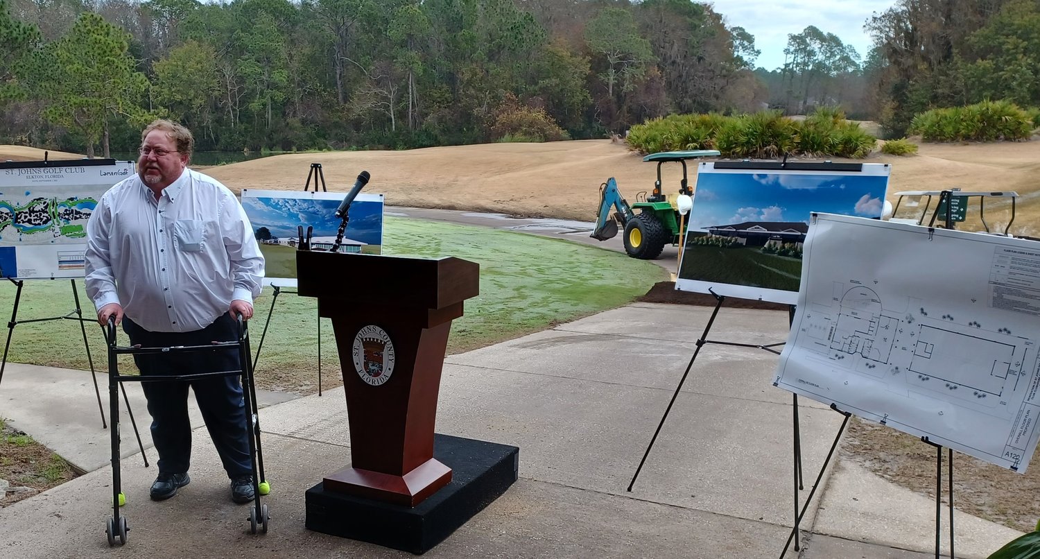 County Commissioner Paul Waldron speaks during a groundbreaking ceremony for the renovation of the St. Johns Golf Club.