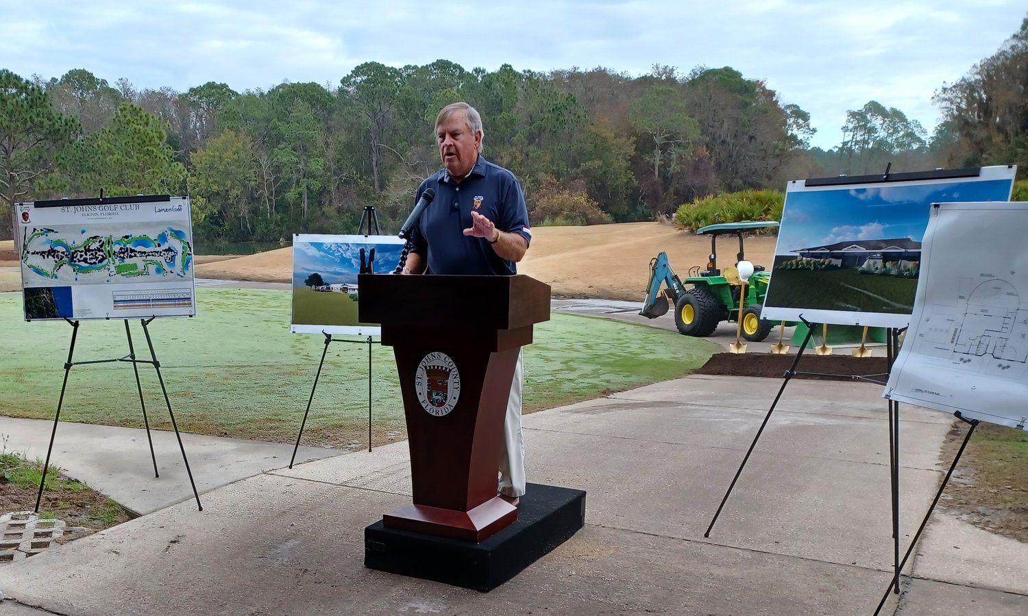 County Commissioner Henry Dean speaks during a groundbreaking ceremony for the renovation of the St. Johns Golf Club.