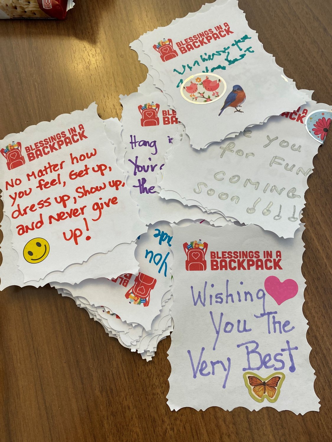 Special notes by Ponte Vedra Gardens residents and staff, written to the children who will receive the bags of food.