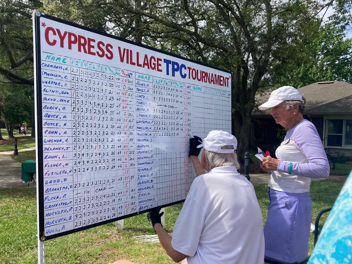 Cypress Village Putters club members Richard and Kate keep score during the Fifth Annual Putters Tournament.