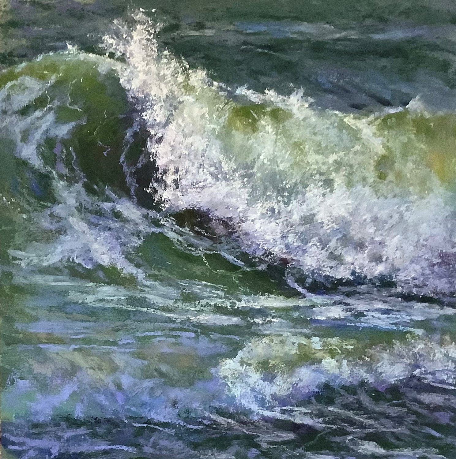A pastel piece by Paula Pascucci depicts waves.