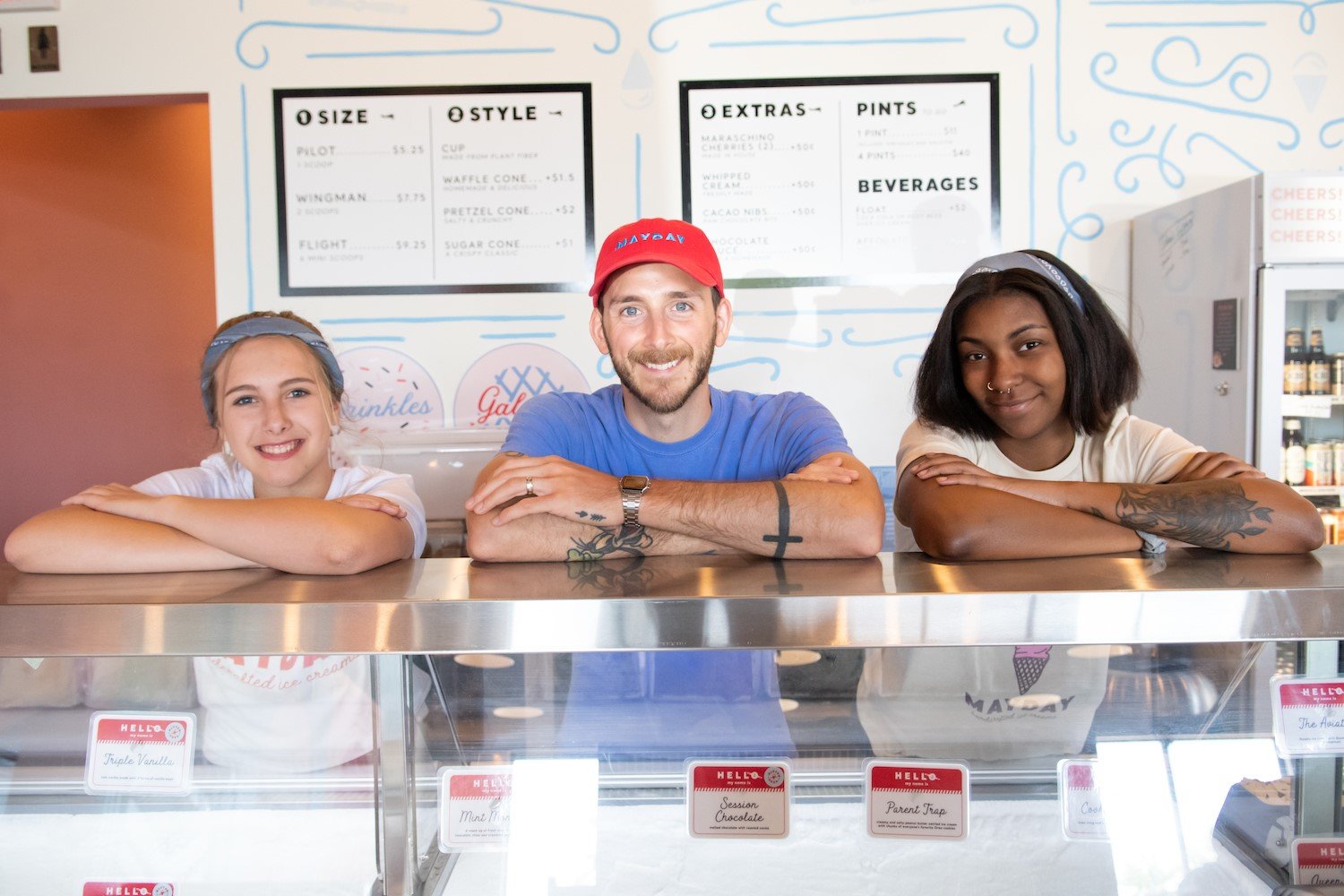 The team at Mayday Handcrafted Ice Creams stands ready to serve some of the shop’s iconic treats.