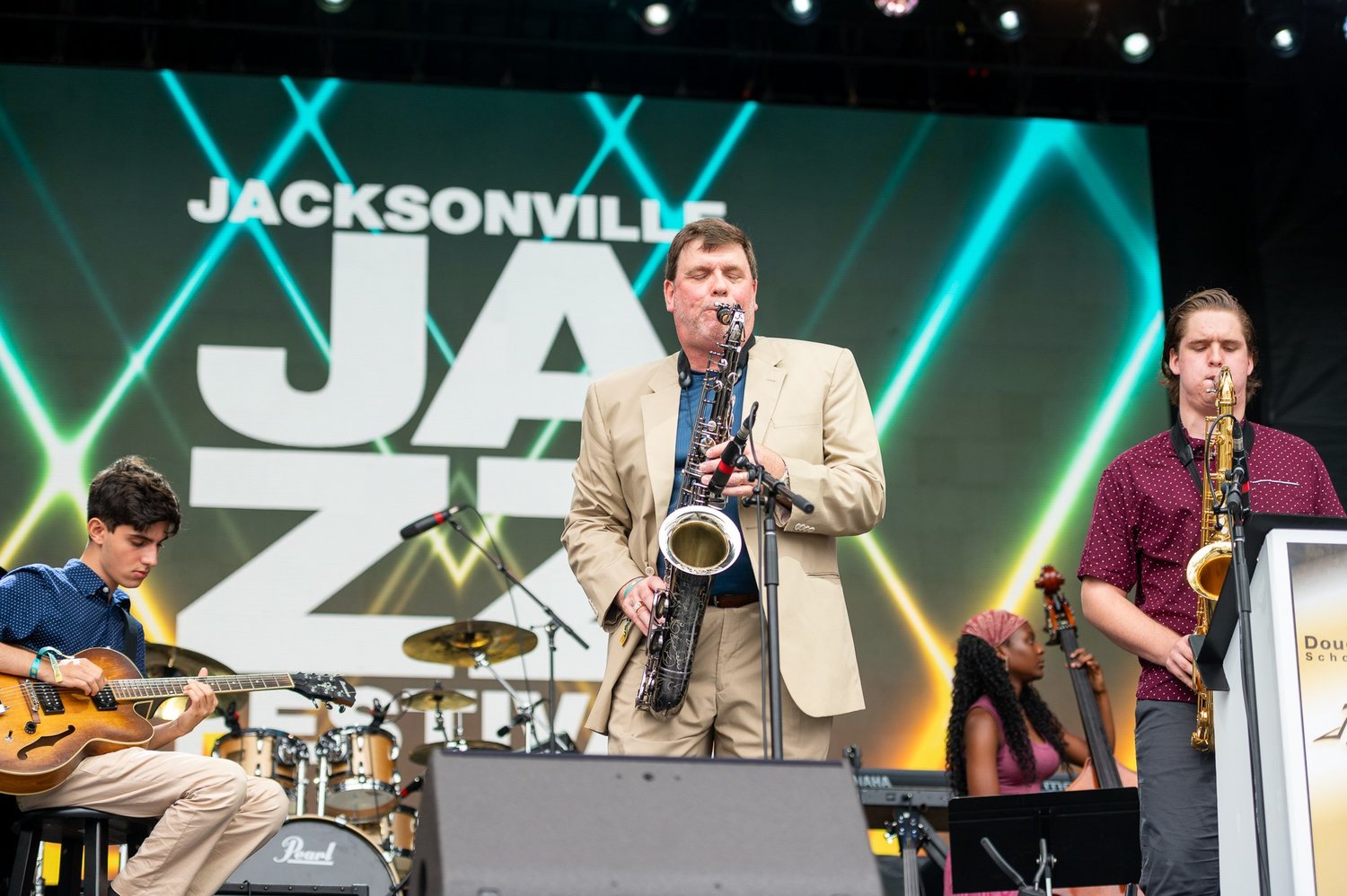 Don Zentz, director of jazz studies, performs with Douglas Anderson jazz students during this year’s Jacksonville Jazz Festival.