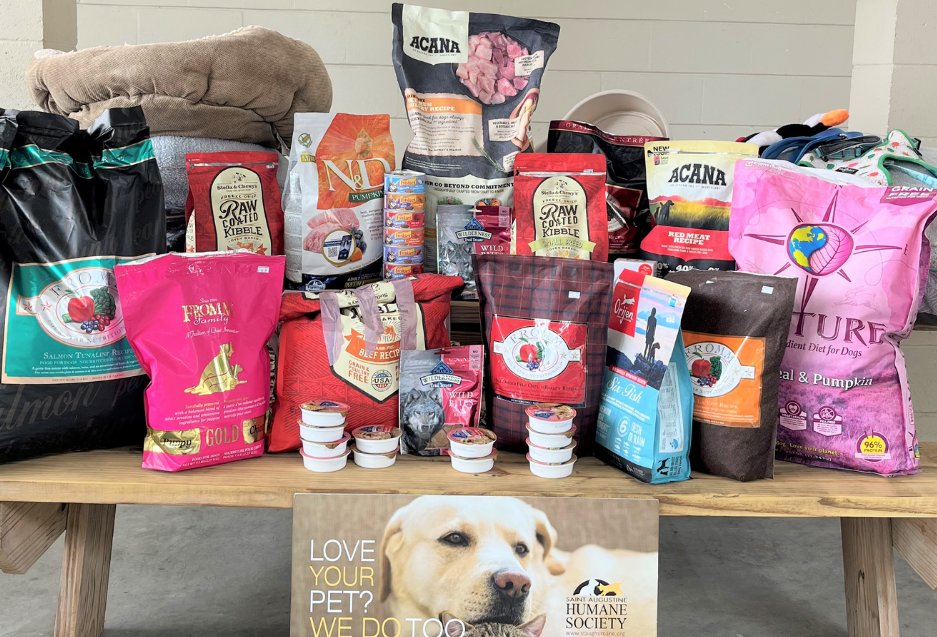 Pet food donated to the St. Augustine Humane Society’s pet food pantry.