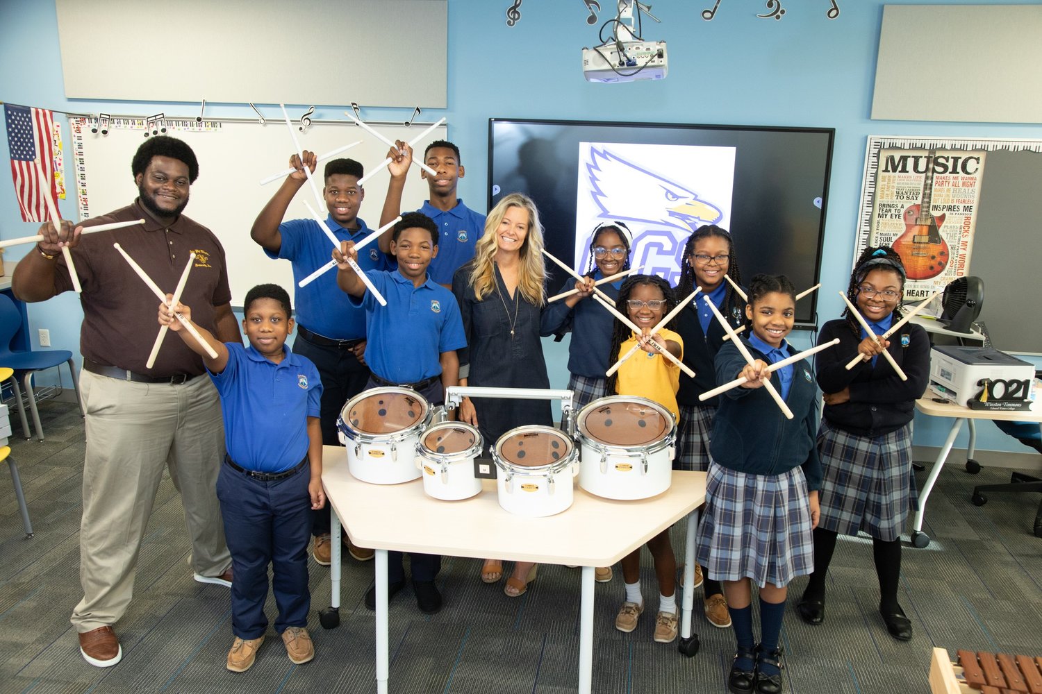 The Jim & Tabitha Furyk Foundation recently provided percussion instruments, keyboards and xylophones to the Guardian Catholic School music program.