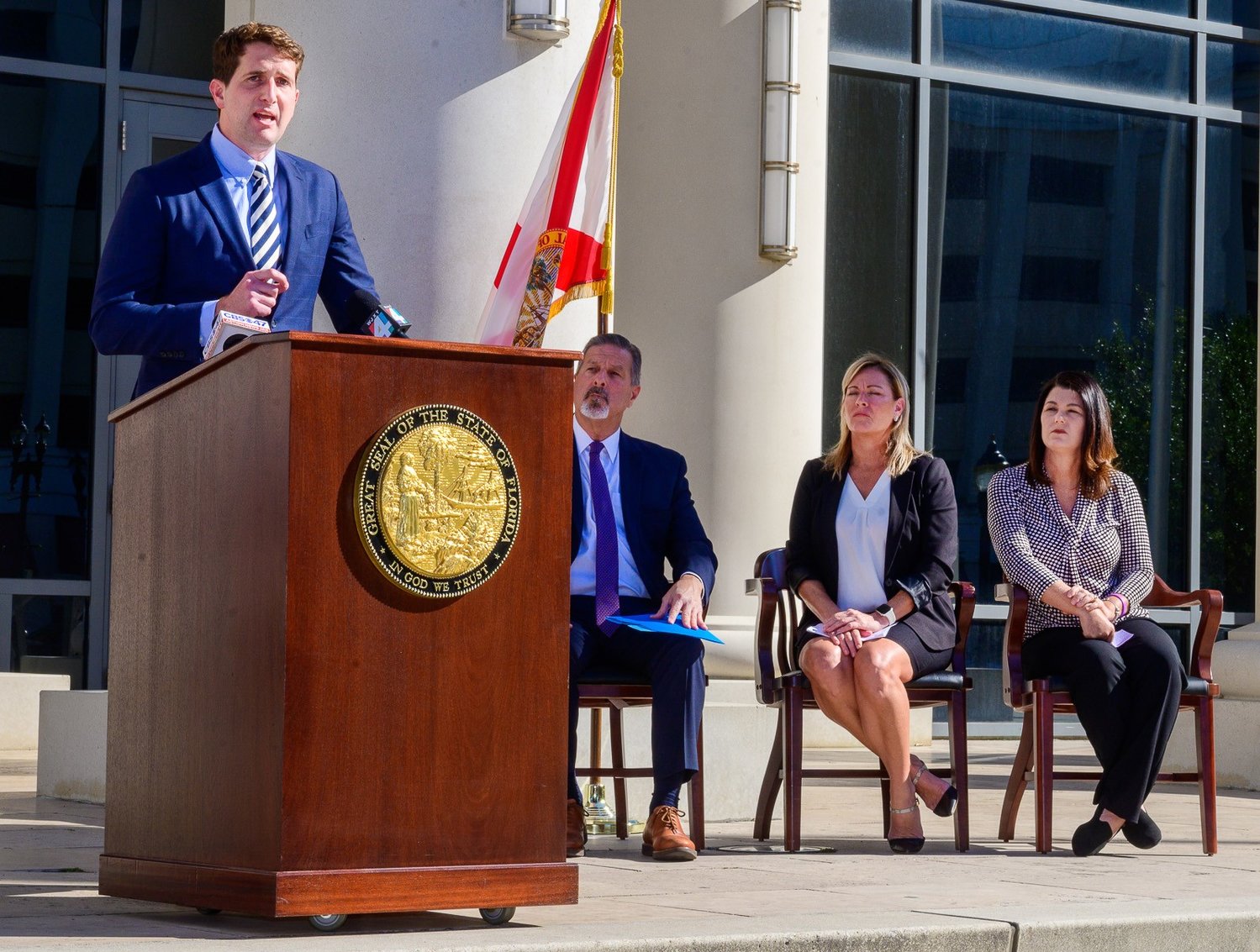 St. Johns County Clerk Brandon J. Patty speaks Monday, Oct. 24, at a press conference announcing a service to fight property and mortgage fraud.