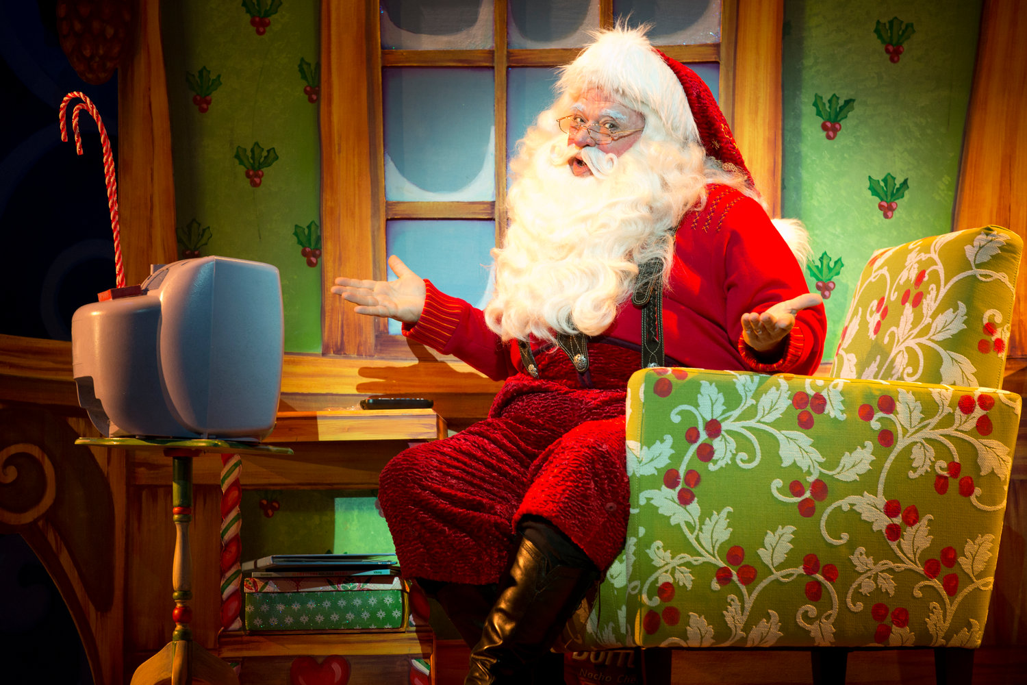 Santa (Mark Fishback) explains a few things in a scene from “Elf: The Musical.”