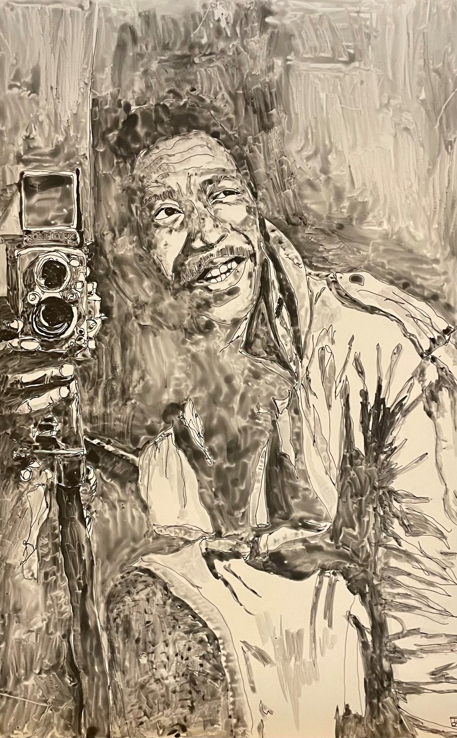 “Gordon Parks,” 22-by-30 inches, watercolor and ink on YUPO paper, 2022 by Teresa Cook