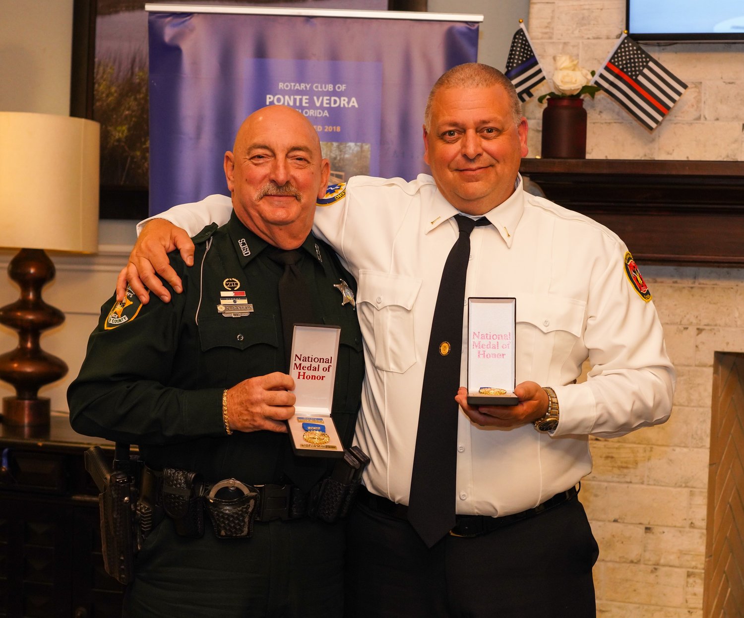 Senior Deputy Nate Datsko, left, and Lt. Mike Pepper have received the Rotary Club of Ponte Vedra’s Rotary Heroes Awards.