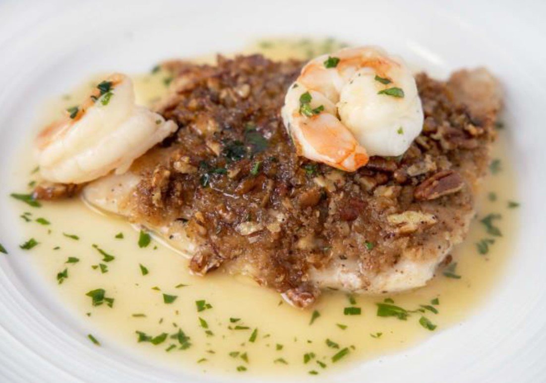 Pecan snapper with shrimp