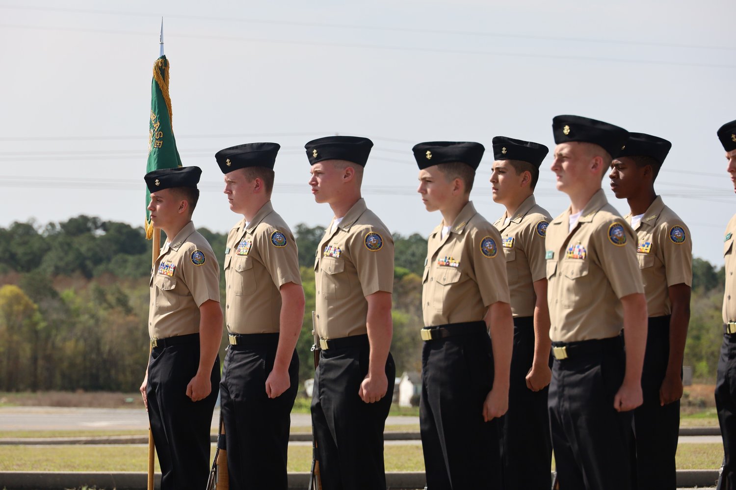 The Nease NJROTC Armed Exhibition drill team during the Area 12 Championships. The team claimed first place in this event.
