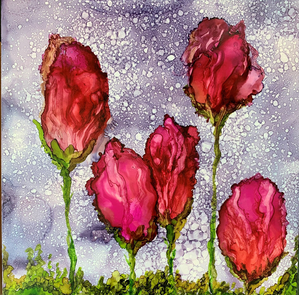 This brilliant work was done in alcohol ink.